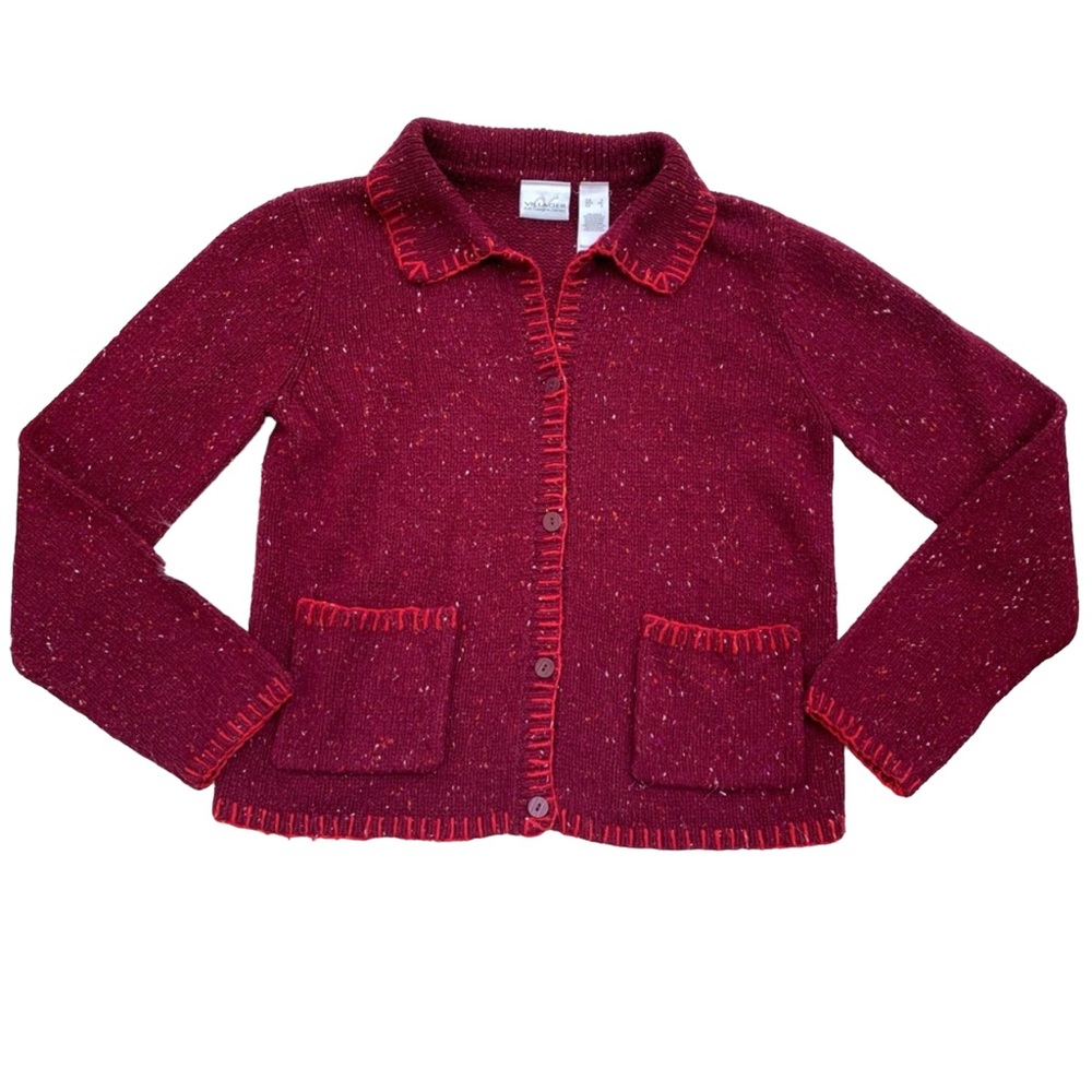 Villager by Liz Claiborne Women’s Burgundy Button Down Cardigan Sweater Small